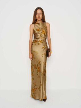 Reformation | Dresses | Reformation Satin Brown Maxi Dress | Poshmark